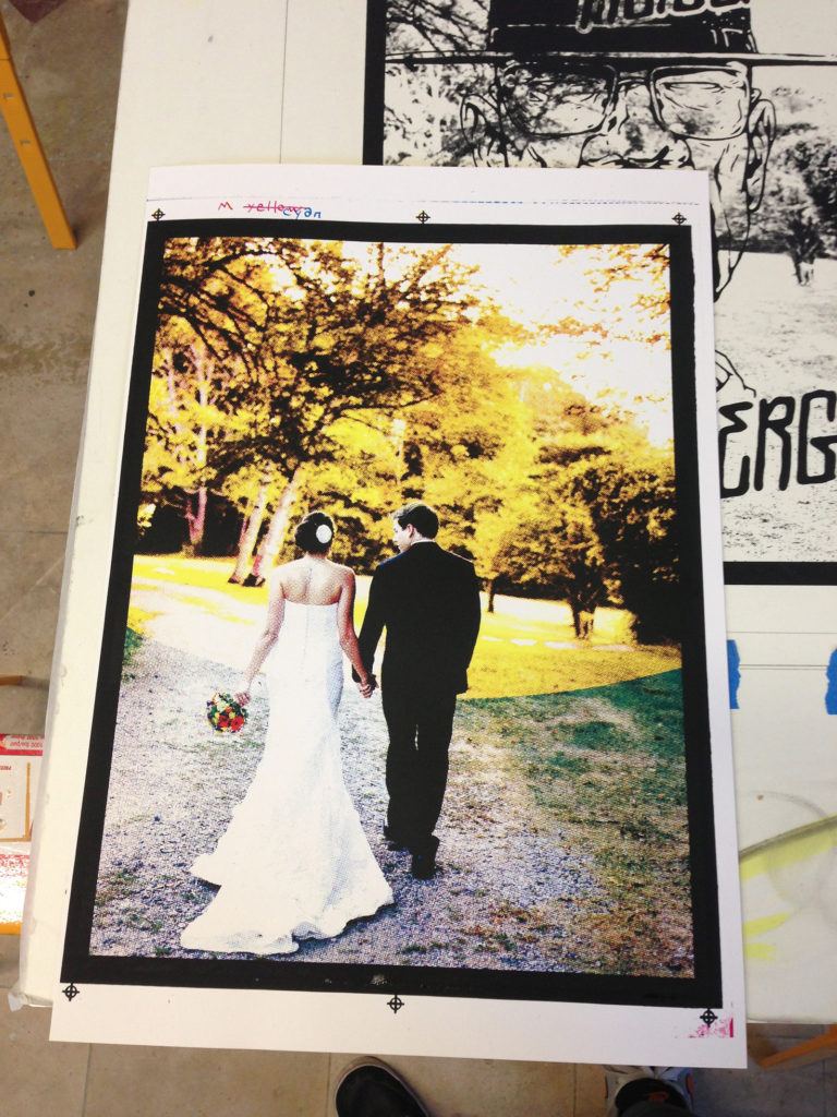 CMYK screen printed wedding photo