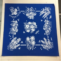 A waterbased-print on handmade bandana
