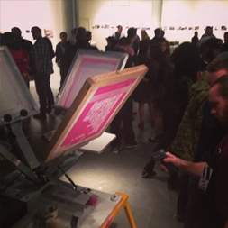 on site screen printing at getondowns beat boxbook launch at fourth wall project