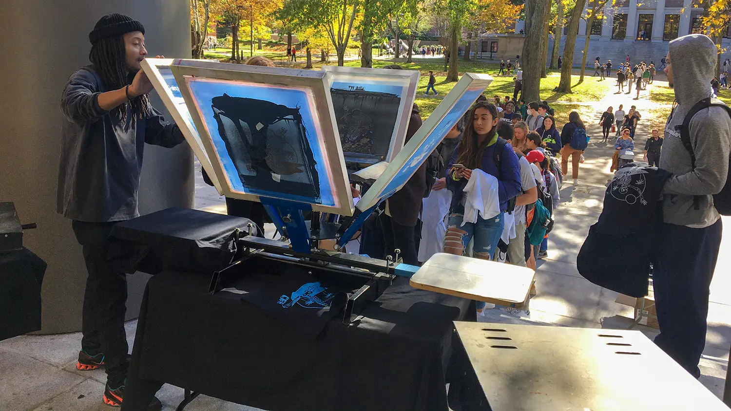 live screen printing on campus at harvard university